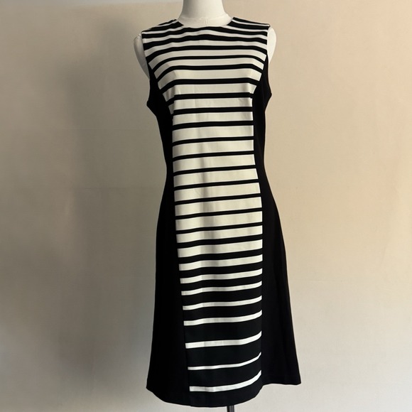 J. McLaughlin Dresses & Skirts - J. McLaughlin Black/White Striped Sleeveless Ponte Sheath Dress Size Small Zip